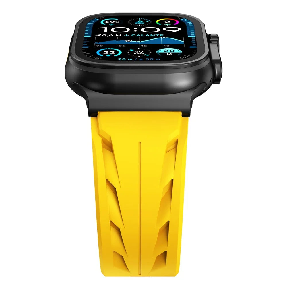 Groove Design Silicone Strap for Apple Watch Series 11 10 42mm  /  9 8 7 41mm  /  SE3 SE2 SE 6 5 4 40mm  /  3 2 1 38mm Multi Hole Adjustable Watch Band - Yellow - 5