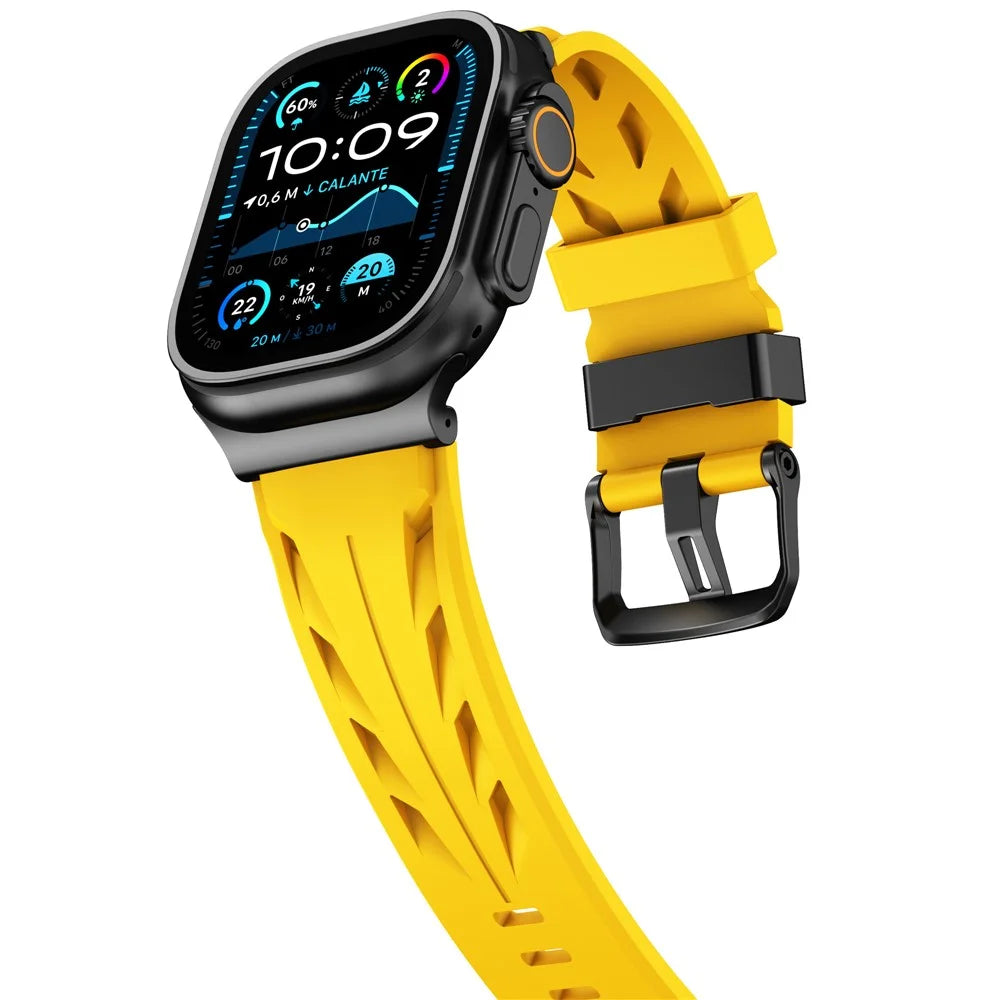 Groove Design Silicone Strap for Apple Watch Ultra 3 2 1 49mm  /  Series 11 10 46mm  /  9 8 7 45mm  /  SE3 SE2 SE 6 5 4 44mm  /  3 2 1 42mm Multi Hole Adjustable Watch Band - Yellow - 6