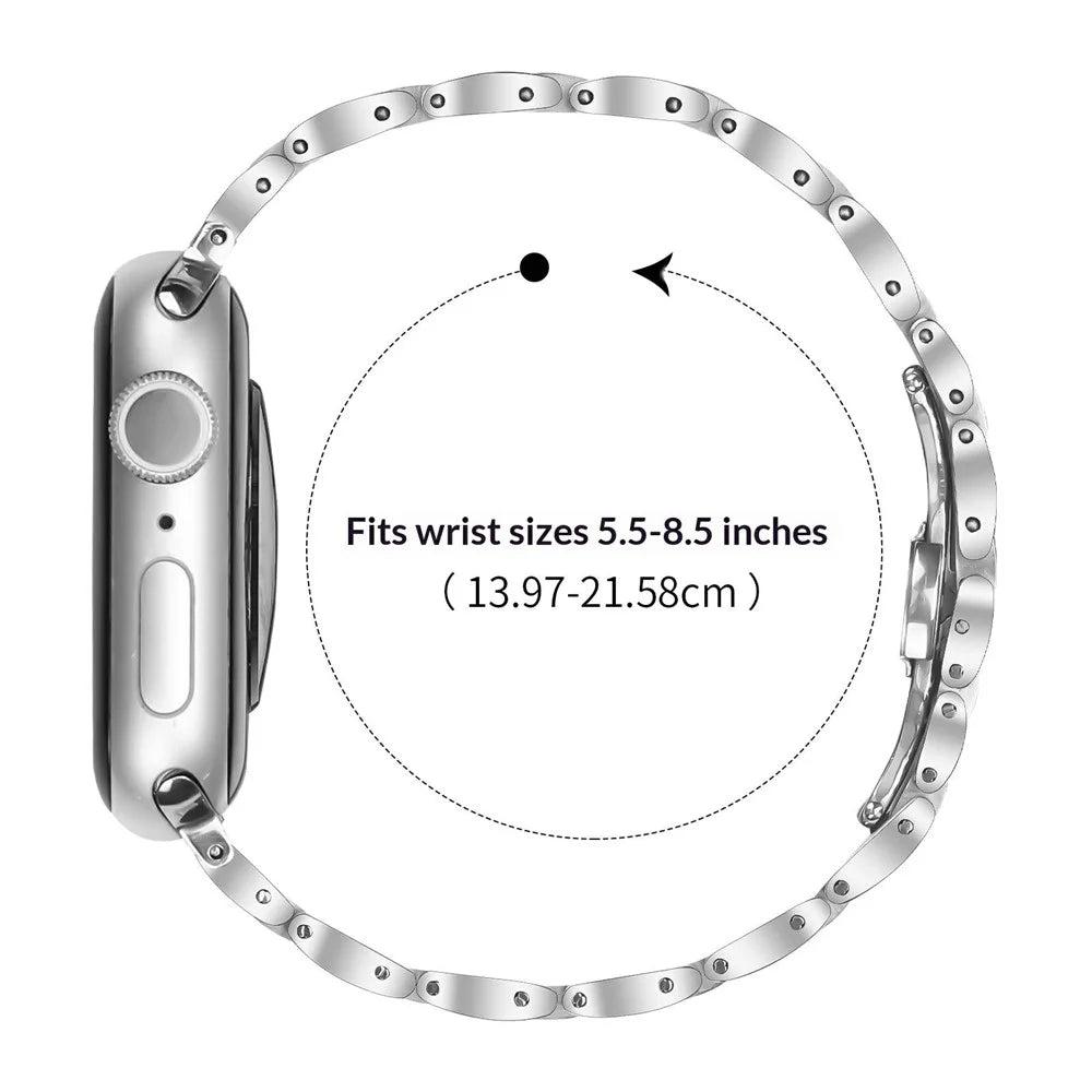 Watch Band For Apple Watch Series 11 10 42mm  /  9 8 7 41mm  /  SE3 SE2 SE 6 5 4 40mm  /  3 2 1 38mm Butterfly Clasp Stainless Steel Silver Strap - 6