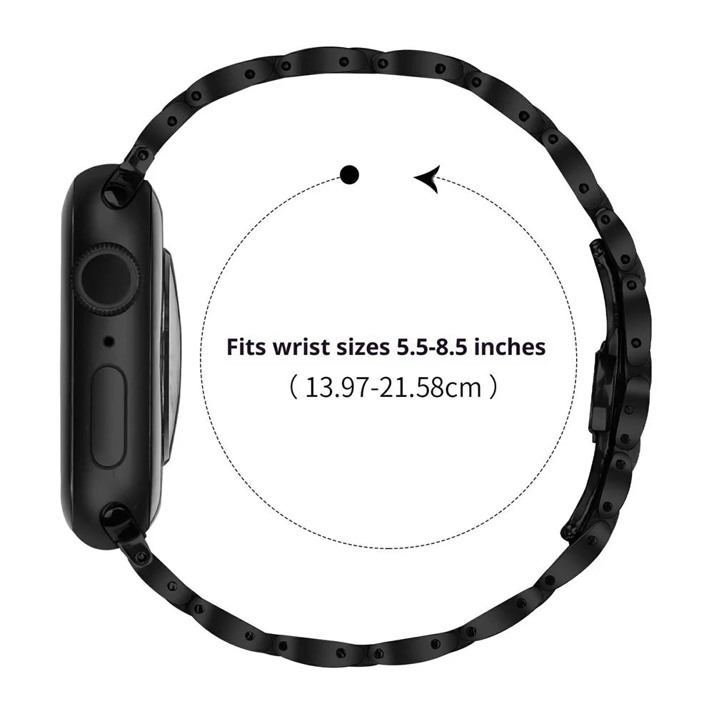 Watch Band For Apple Watch Series 11 10 42mm  /  9 8 7 41mm  /  SE3 SE2 SE 6 5 4 40mm  /  3 2 1 38mm Butterfly Clasp Stainless Steel Strap - Black - 5