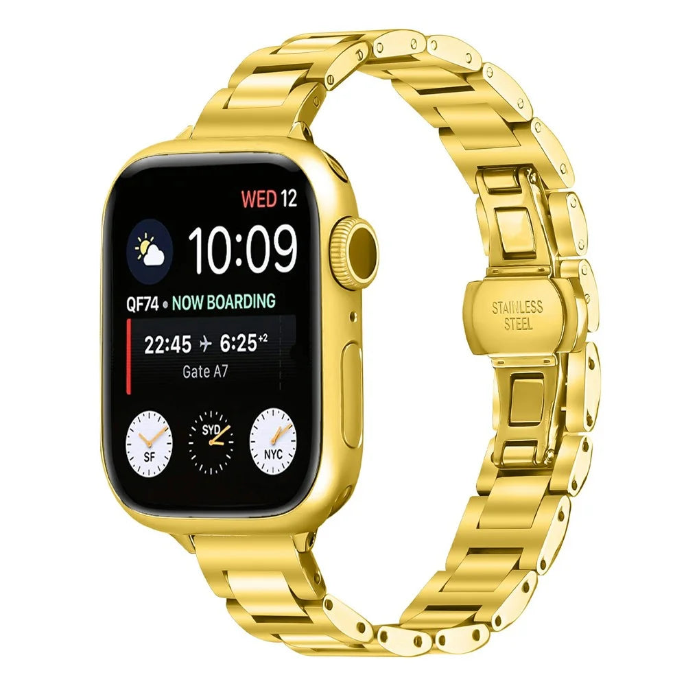 Watch Band For Apple Watch Series 11 10 42mm  /  9 8 7 41mm  /  SE3 SE2 SE 6 5 4 40mm  /  3 2 1 38mm Butterfly Clasp Stainless Steel Electroplated Strap - Gold - 2