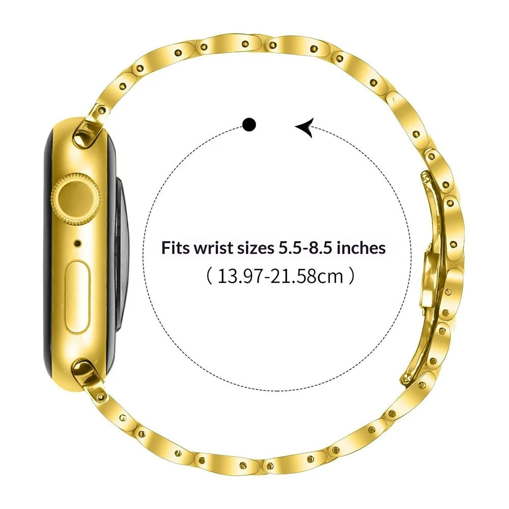 Watch Band For Apple Watch Series 11 10 42mm  /  9 8 7 41mm  /  SE3 SE2 SE 6 5 4 40mm  /  3 2 1 38mm Butterfly Clasp Stainless Steel Electroplated Strap - Gold - 6