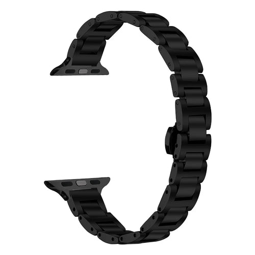 Watch Band For Apple Watch Ultra 3 2 1 49mm  /  Series 11 10 46mm  /  9 8 7 45mm  /  SE3 SE2 SE 6 5 4 44mm  /  3 2 1 42mm Butterfly Clasp Stainless Steel Strap - Black - 1