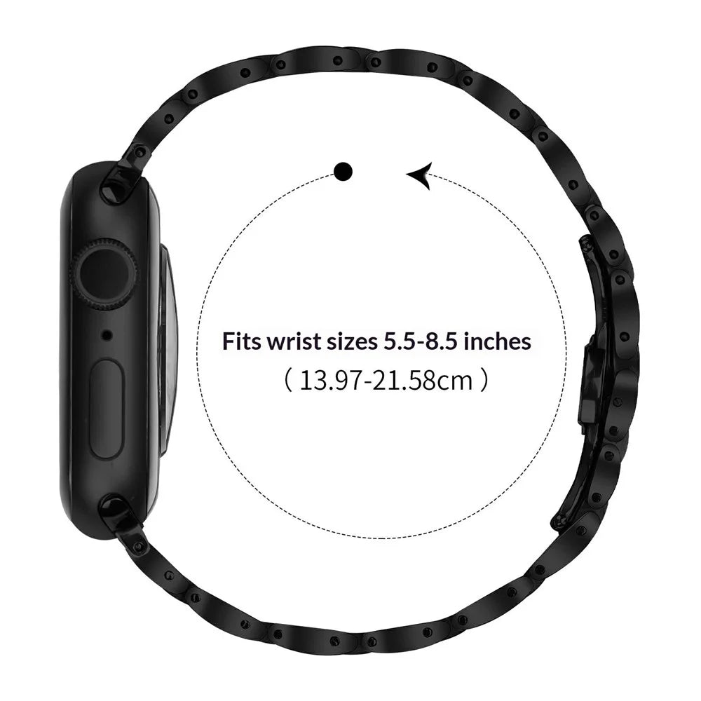 Watch Band For Apple Watch Ultra 3 2 1 49mm  /  Series 11 10 46mm  /  9 8 7 45mm  /  SE3 SE2 SE 6 5 4 44mm  /  3 2 1 42mm Butterfly Clasp Stainless Steel Strap - Black - 5
