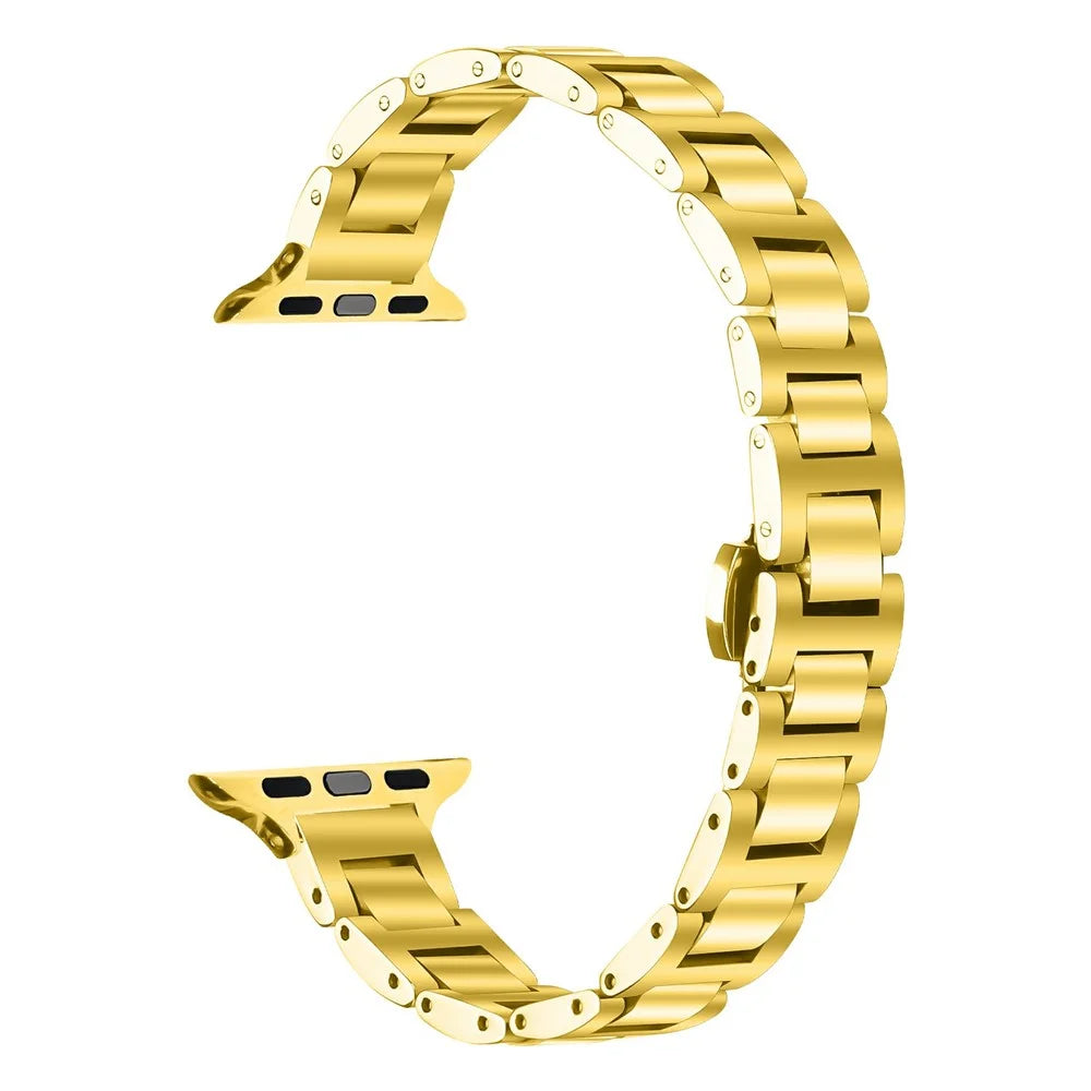 Watch Band For Apple Watch Ultra 3 2 1 49mm  /  Series 11 10 46mm  /  9 8 7 45mm  /  SE3 SE2 SE 6 5 4 44mm  /  3 2 1 42mm Butterfly Clasp Stainless Steel Electroplated Strap - Gold - 1