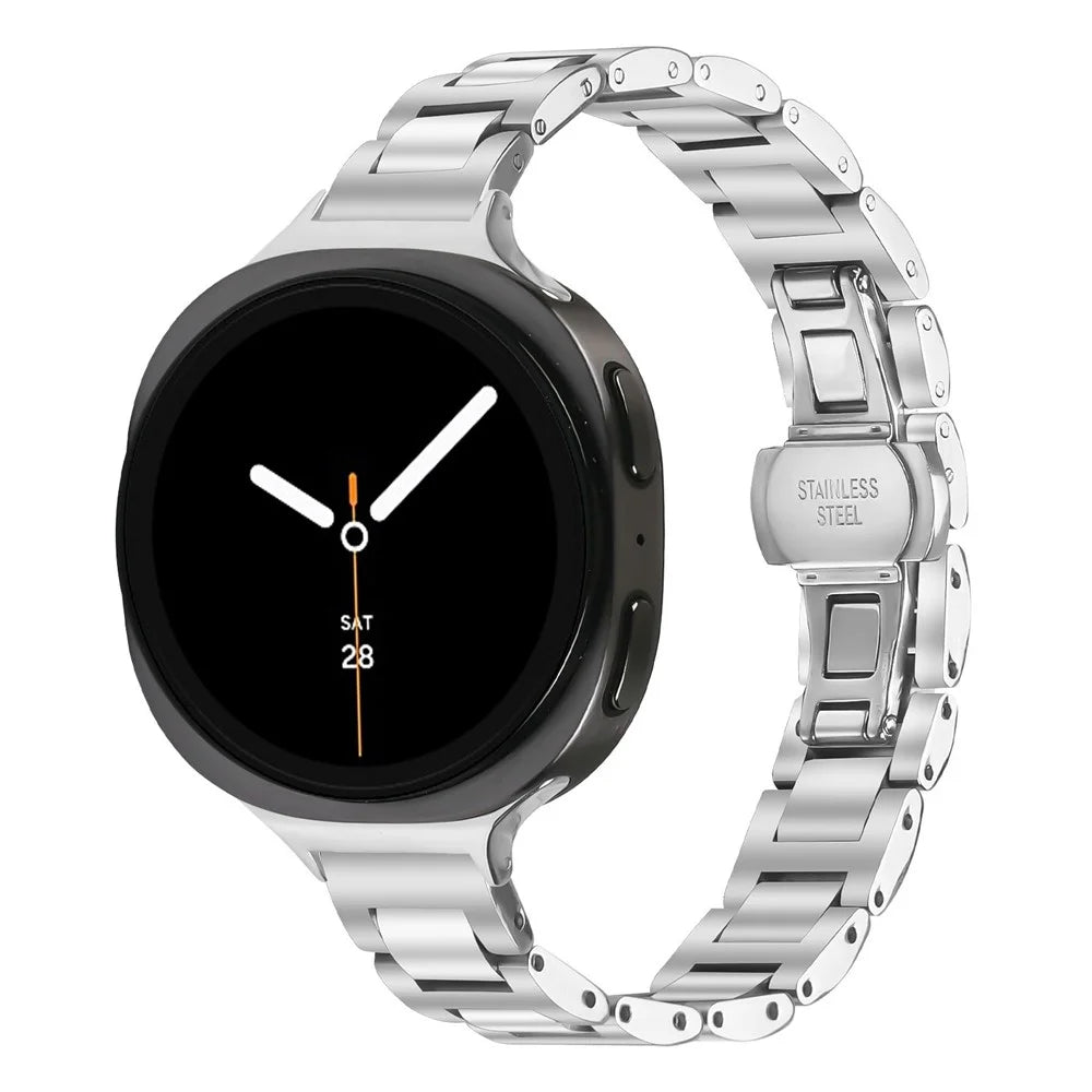 Watch Band For Samsung Galaxy Watch8 44mm  /  40mm  /  Watch8 Classic 46mm Butterfly Clasp Stainless Steel Silver Strap - 2