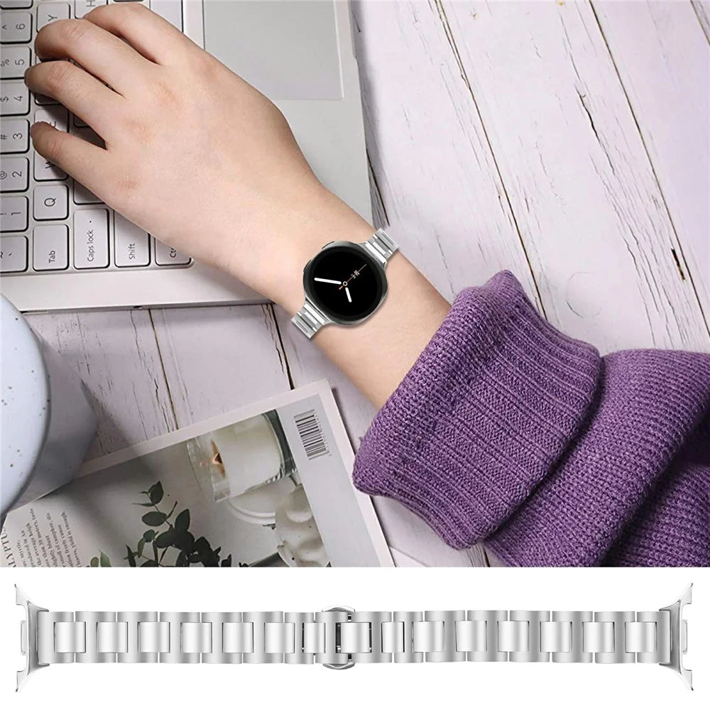 Watch Band For Samsung Galaxy Watch8 44mm  /  40mm  /  Watch8 Classic 46mm Butterfly Clasp Stainless Steel Silver Strap - 3