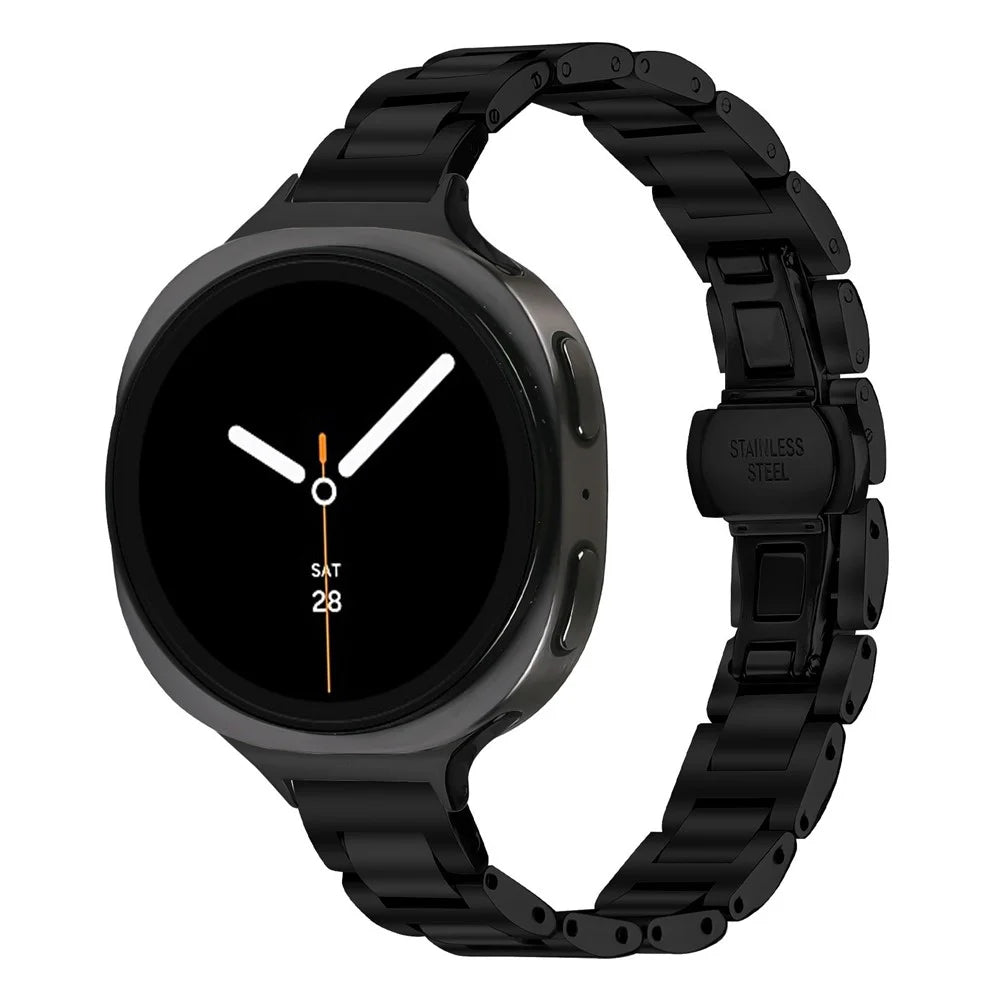 Watch Band For Samsung Galaxy Watch8 44mm  /  40mm  /  Watch8 Classic 46mm Butterfly Clasp Stainless Steel Strap - Black - 2