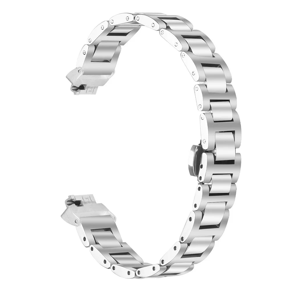 Watch Band For Fitbit Inspire  /  Inspire 2  /  Inspire HR Butterfly Clasp Three Bead Stainless Steel Silver Strap - 1