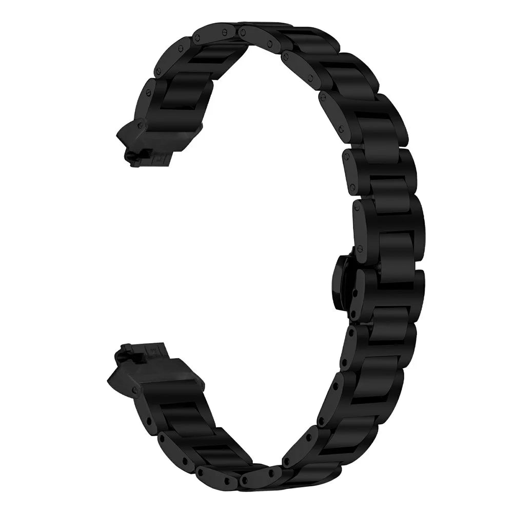 Watch Band For Fitbit Inspire  /  Inspire 2  /  Inspire HR Butterfly Clasp Three Bead Stainless Steel Electroplated Strap - Black - 1