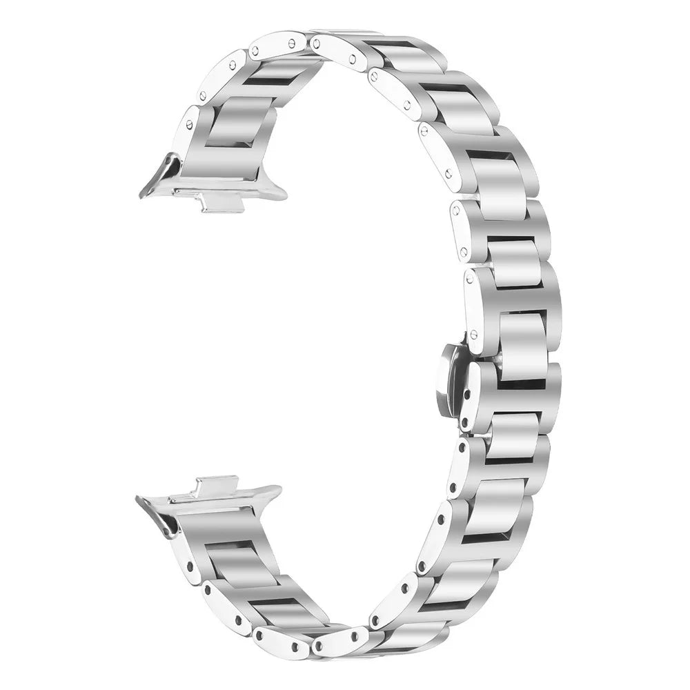 Watch Band For Xiaomi Smart Band 10 Pro / 9 Pro / 8 Pro / Redmi Watch 6 / 5 / 4 Butterfly Clasp Three Bead Stainless Steel Silver Strap - 1