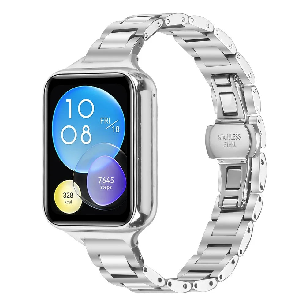 Watch Band For Xiaomi Smart Band 10 Pro / 9 Pro / 8 Pro / Redmi Watch 6 / 5 / 4 Butterfly Clasp Three Bead Stainless Steel Silver Strap - 2