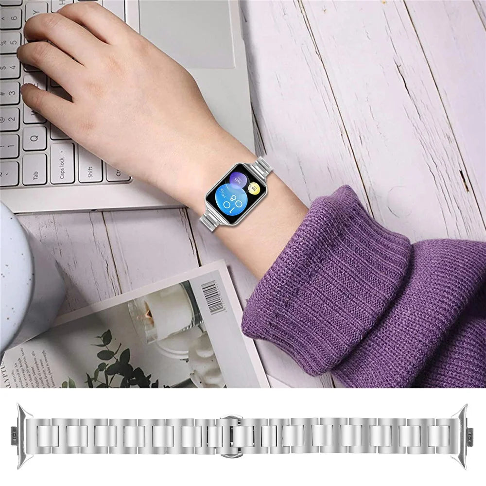 Watch Band For Xiaomi Smart Band 10 Pro / 9 Pro / 8 Pro / Redmi Watch 6 / 5 / 4 Butterfly Clasp Three Bead Stainless Steel Silver Strap - 3