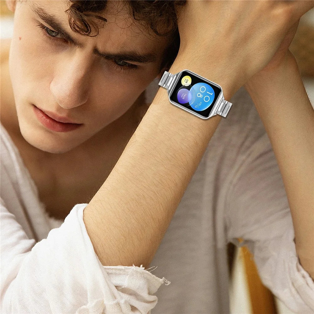 Watch Band For Xiaomi Smart Band 10 Pro / 9 Pro / 8 Pro / Redmi Watch 6 / 5 / 4 Butterfly Clasp Three Bead Stainless Steel Silver Strap - 5