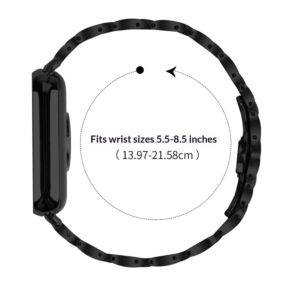 Watch Band For Xiaomi Smart Band 10 Pro / 9 Pro / 8 Pro / Redmi Watch 6 / 5 / 4 Butterfly Clasp Three Bead Stainless Steel Electroplated Strap - Black - 6