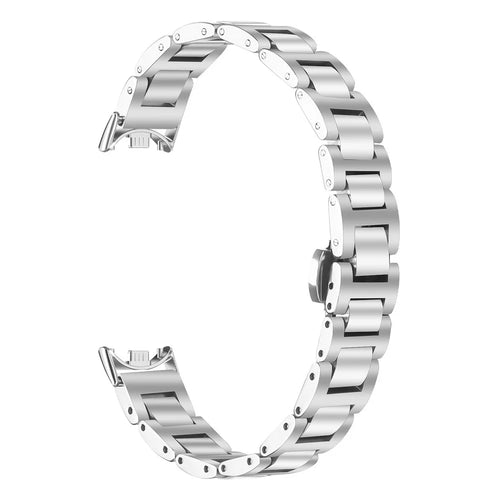 Watch Band For Xiaomi Smart Band 10  /  9  /  8 Butterfly Clasp Three Bead Stainless Steel Silver Strap - 1
