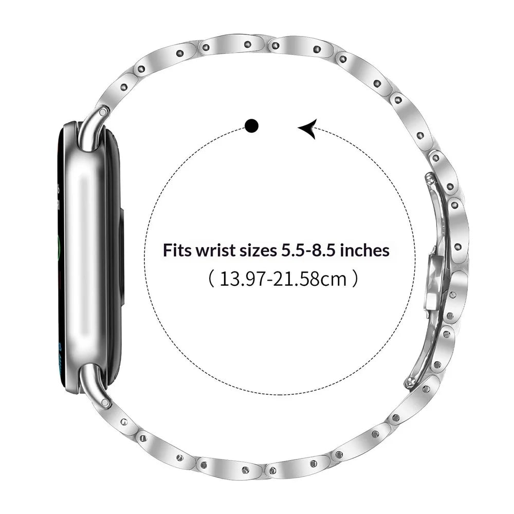 Watch Band For Xiaomi Smart Band 10  /  9  /  8 Butterfly Clasp Three Bead Stainless Steel Silver Strap - 6