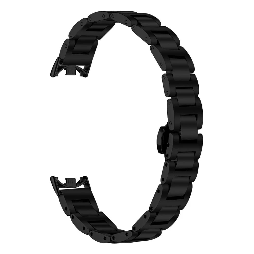 Watch Band for Xiaomi Smart Band 10 / 9 / 8 Butterfly Clasp Three Bead Stainless Steel Electroplated Strap - Black - 1
