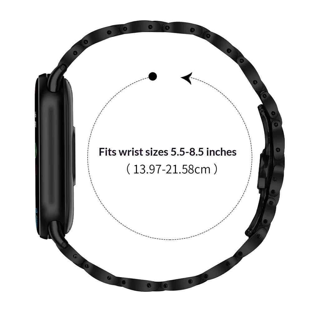 Watch Band for Xiaomi Smart Band 10 / 9 / 8 Butterfly Clasp Three Bead Stainless Steel Electroplated Strap - Black - 6