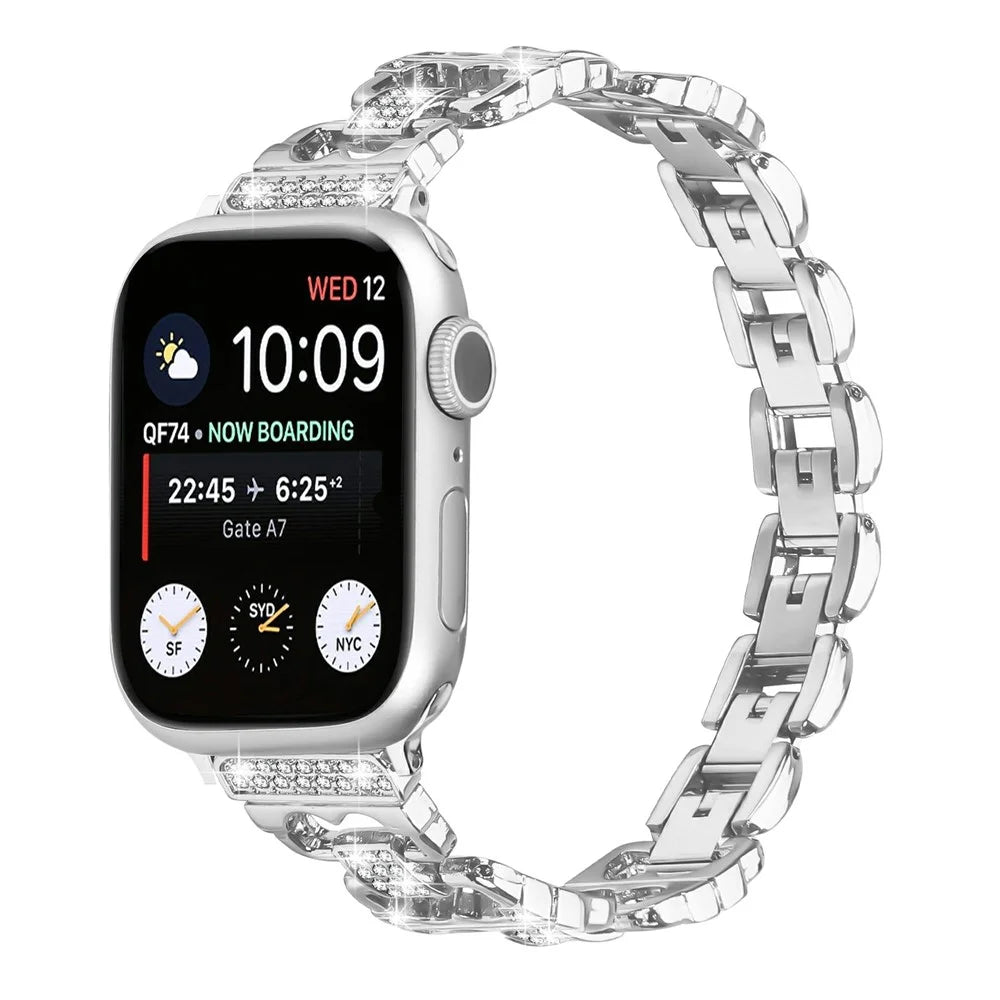Watch Band For Apple Watch Series 11 10 42mm  /  9 8 7 41mm  /  SE3 SE2 SE 6 5 4 40mm  /  3 2 1 38mm Zinc Alloy Replacement Strap with Rhinestone Decor - Silver - 2