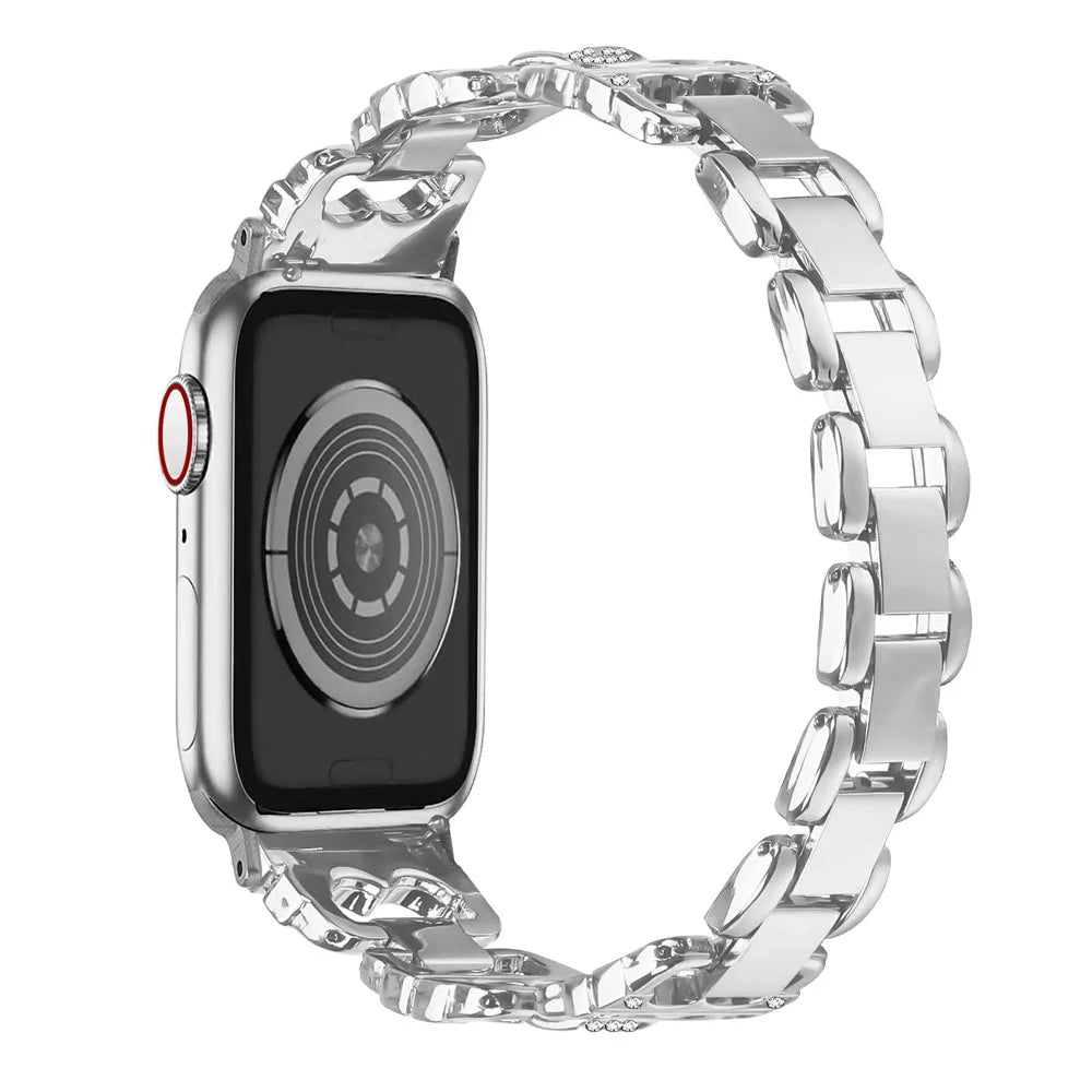 Watch Band For Apple Watch Series 11 10 42mm  /  9 8 7 41mm  /  SE3 SE2 SE 6 5 4 40mm  /  3 2 1 38mm Zinc Alloy Replacement Strap with Rhinestone Decor - Silver - 3