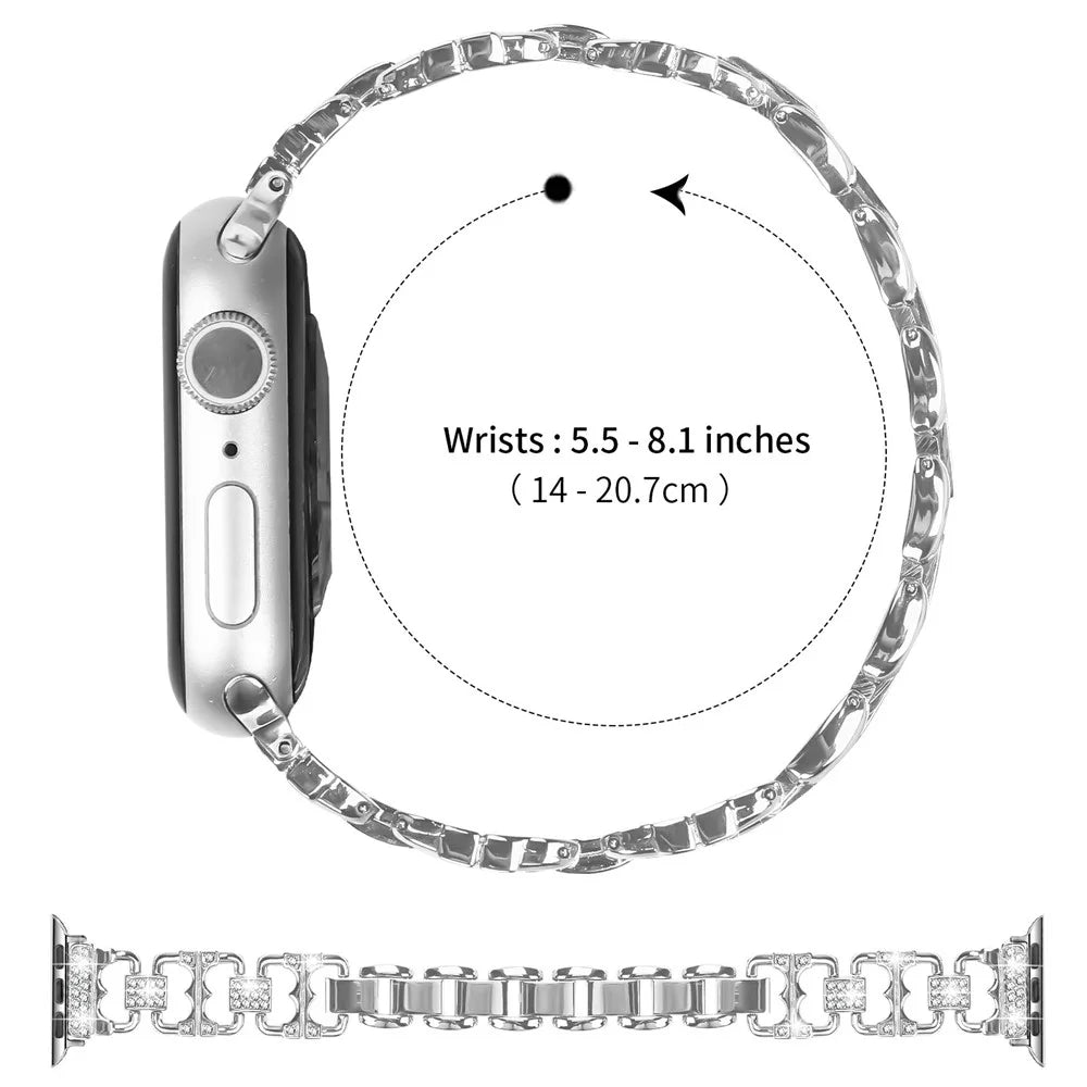 Watch Band For Apple Watch Series 11 10 42mm  /  9 8 7 41mm  /  SE3 SE2 SE 6 5 4 40mm  /  3 2 1 38mm Zinc Alloy Replacement Strap with Rhinestone Decor - Silver - 7
