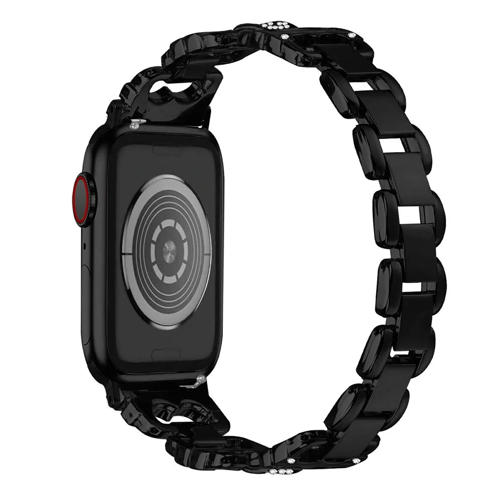 Watch Band For Apple Watch Series 11 10 42mm  /  9 8 7 41mm  /  SE3 SE2 SE 6 5 4 40mm  /  3 2 1 38mm Zinc Alloy Replacement Electroplated Strap with Rhinestone Decor - Black - 3
