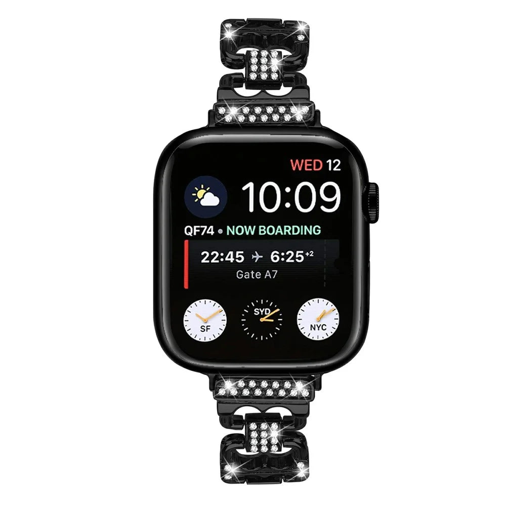 Watch Band For Apple Watch Series 11 10 42mm  /  9 8 7 41mm  /  SE3 SE2 SE 6 5 4 40mm  /  3 2 1 38mm Zinc Alloy Replacement Electroplated Strap with Rhinestone Decor - Black - 4
