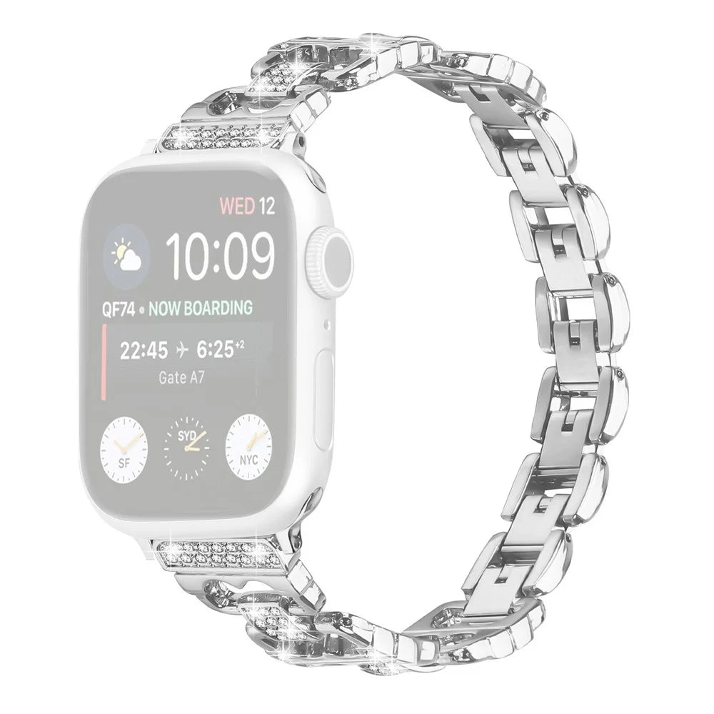 Watch Band For Apple Watch Ultra 3 2 1 49mm  /  Series 11 10 46mm  /  9 8 7 45mm  /  SE3 SE2 SE 6 5 4 44mm  /  3 2 1 42mm Zinc Alloy Replacement Strap with Rhinestone Decor - Silver - 1