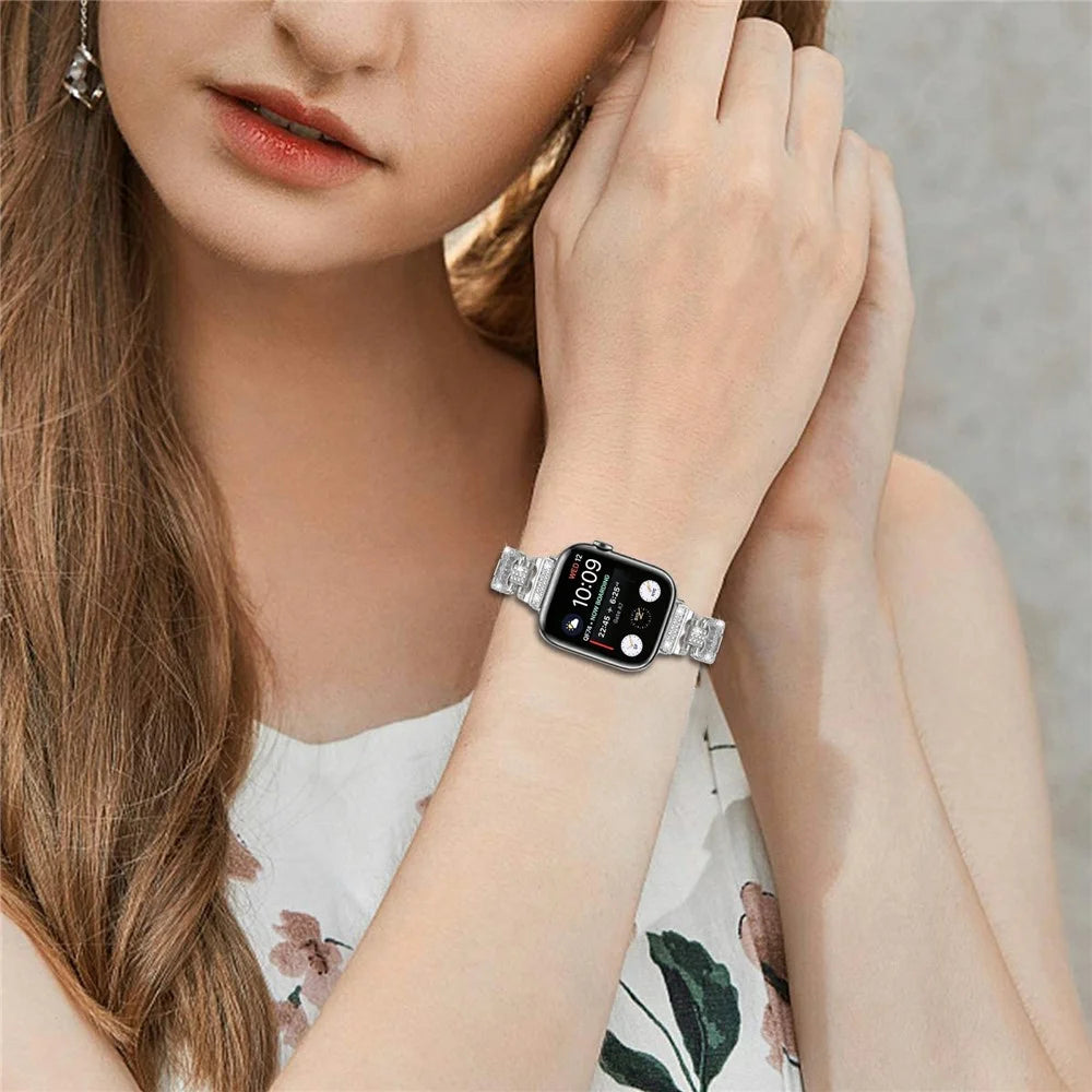 Watch Band For Apple Watch Ultra 3 2 1 49mm  /  Series 11 10 46mm  /  9 8 7 45mm  /  SE3 SE2 SE 6 5 4 44mm  /  3 2 1 42mm Zinc Alloy Replacement Strap with Rhinestone Decor - Silver - 5