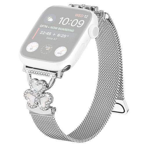 Silver Milanese Strap for Apple Watch Series 11 10 42mm  /  9 8 7 41mm  /  SE3 SE2 SE 6 5 4 40mm  /  3 2 1 38mm Heart Clover Watchband - 1