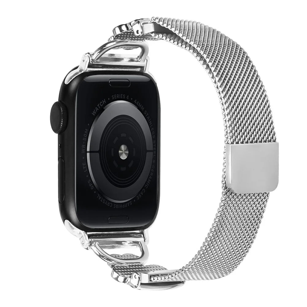 Silver Milanese Strap for Apple Watch Series 11 10 42mm  /  9 8 7 41mm  /  SE3 SE2 SE 6 5 4 40mm  /  3 2 1 38mm Heart Clover Watchband - 3