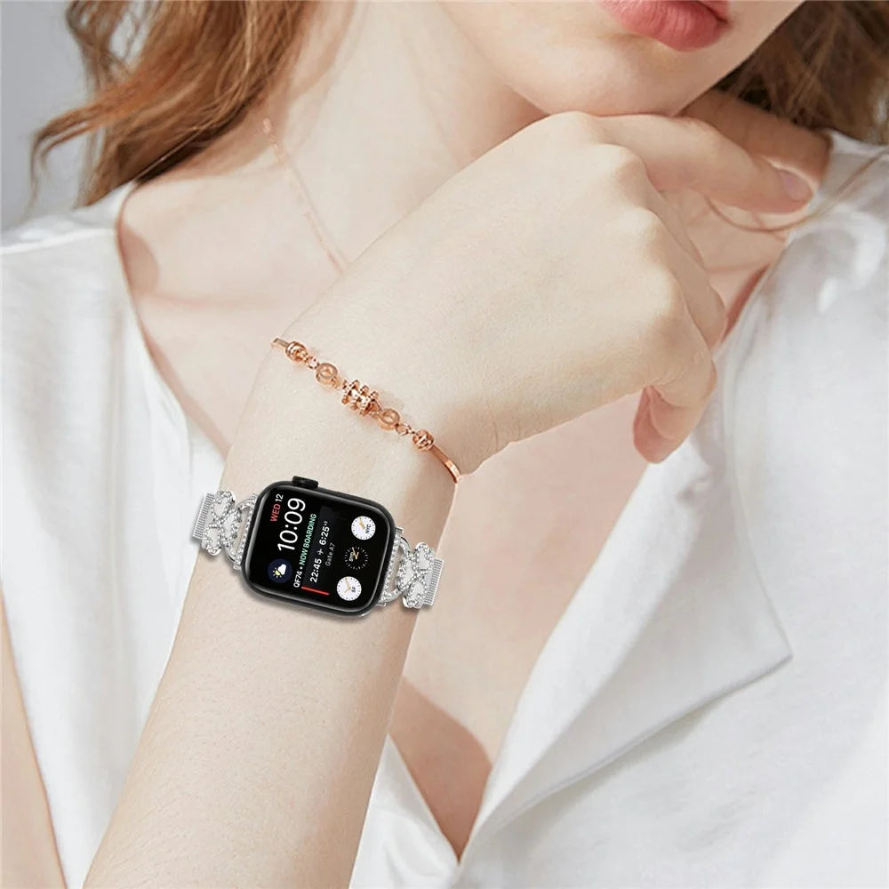 Silver Milanese Strap for Apple Watch Series 11 10 42mm  /  9 8 7 41mm  /  SE3 SE2 SE 6 5 4 40mm  /  3 2 1 38mm Heart Clover Watchband - 5