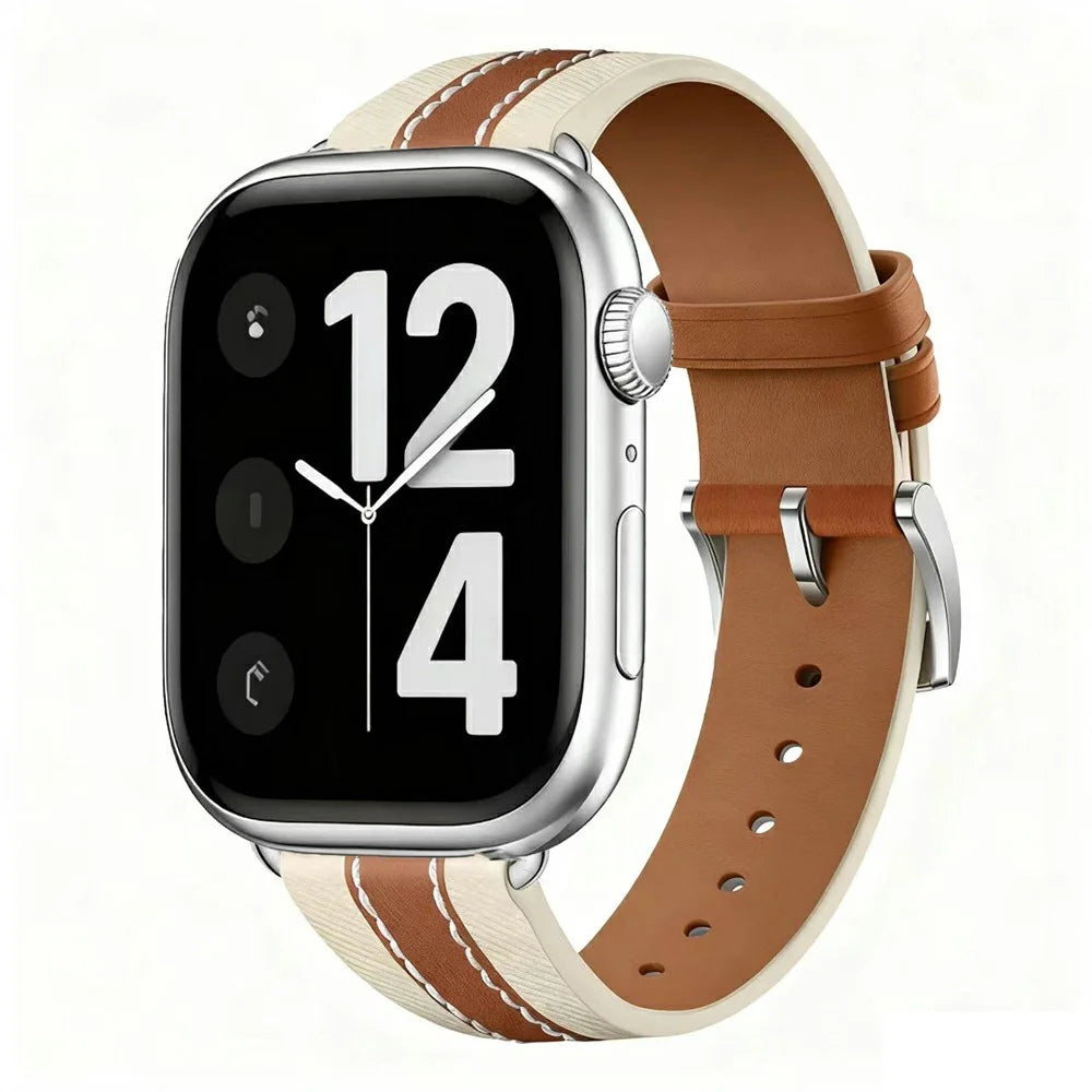 Color Matching Genuine Leather Strap for Apple Watch Ultra 3 2 1 49mm  /  Series 11 10 46mm  /  9 8 7 45mm  /  SE3 SE2 SE 6 5 4 44mm  /  3 2 1 42mm Quick Release Watch Band - Brown - 2