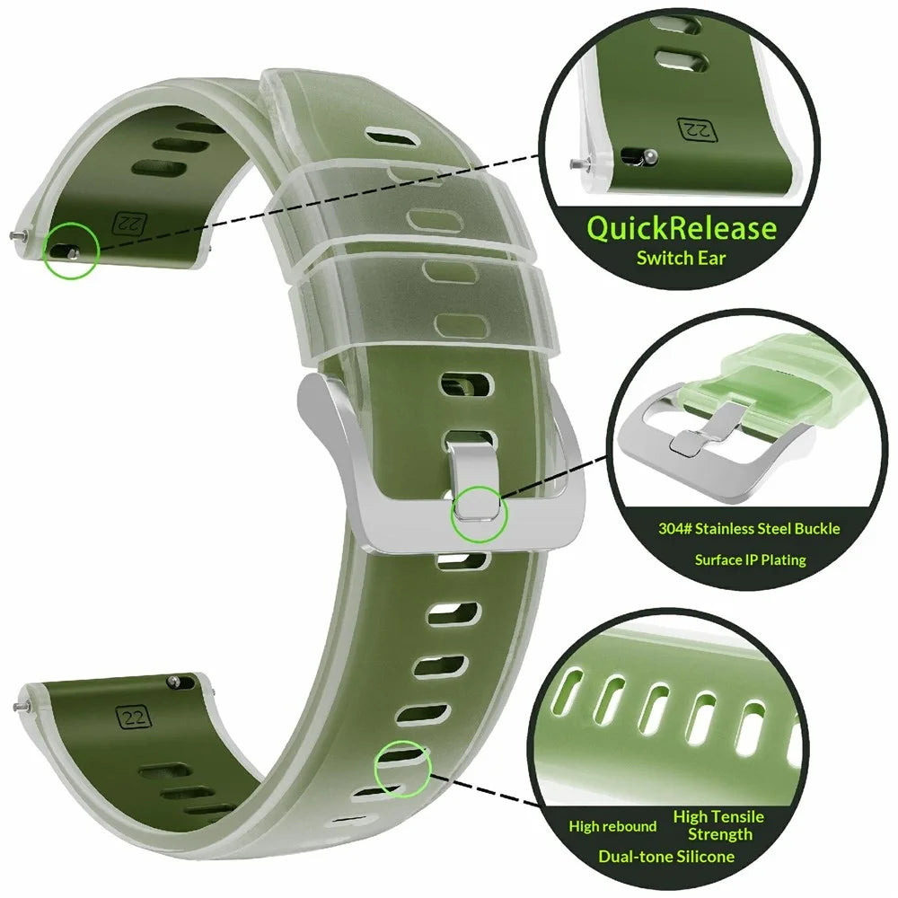 22mm Jelly Dual Color Watch Band for Huawei Watch GT 6 / 5 / 5 Pro / 4 46mm Quick Release Silicone Strap - Clear Green - 6