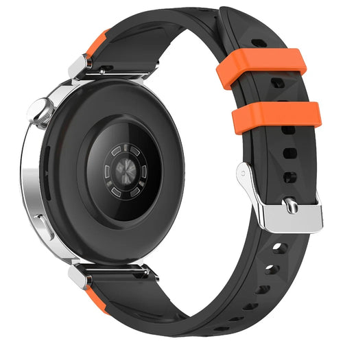 18mm Rhombus Pattern Silicone Band for Huawei Watch GT 6 / 5 / 4 41mm Dual Color Watch Strap - Black / Orange - 1