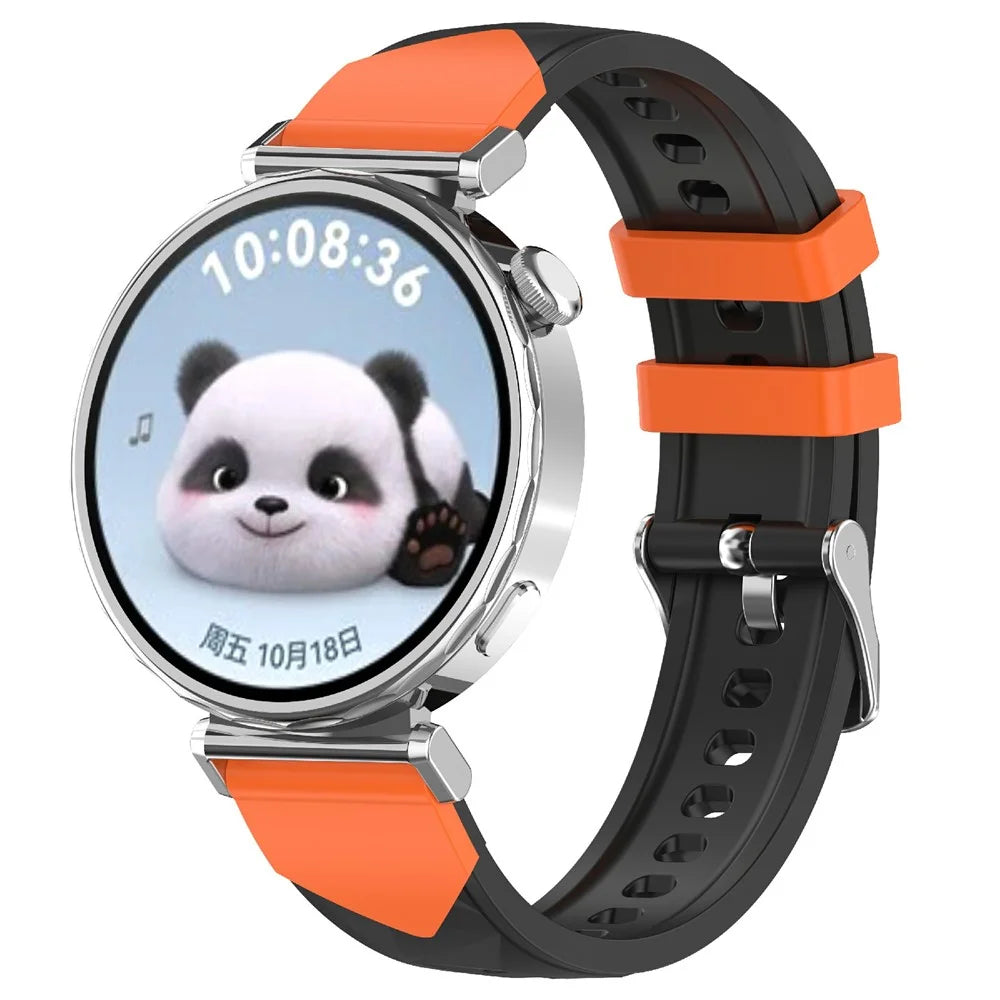 18mm Rhombus Pattern Silicone Band for Huawei Watch GT 6 / 5 / 4 41mm Dual Color Watch Strap - Black / Orange - 2