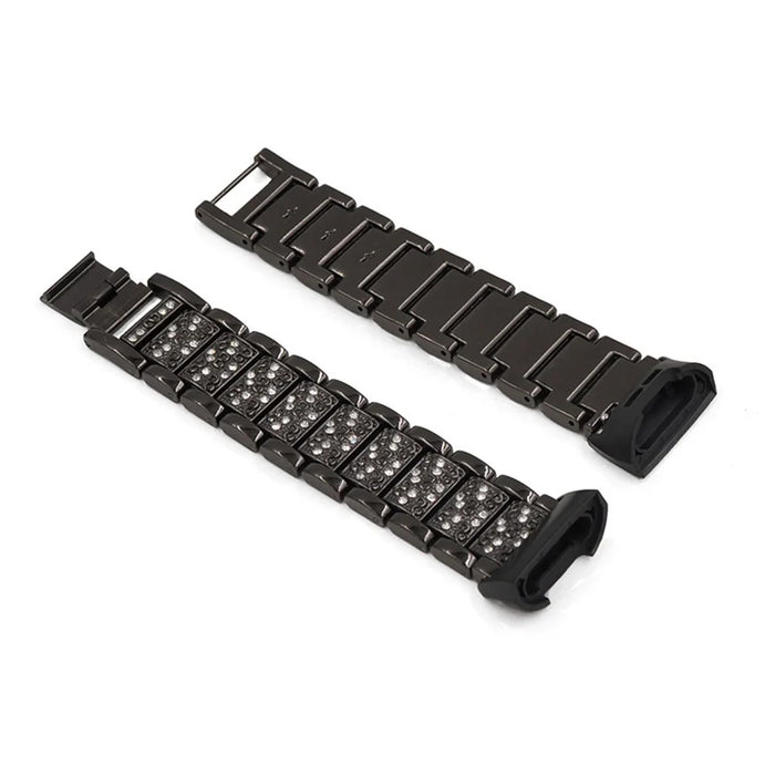 Rhinestone Stainless Steel Chain Watch Strap Replacement for Fitbit Charge 3/4 - Black - 3