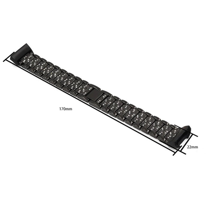 Rhinestone Stainless Steel Chain Watch Strap Replacement for Fitbit Charge 3/4 - Black - 4