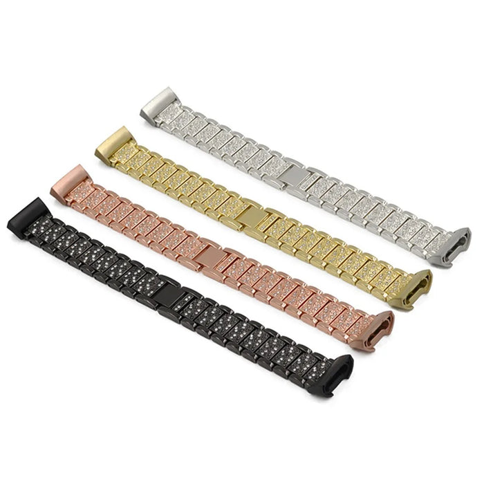 Rhinestone Stainless Steel Chain Watch Strap Replacement for Fitbit Charge 3/4 - Black - 5