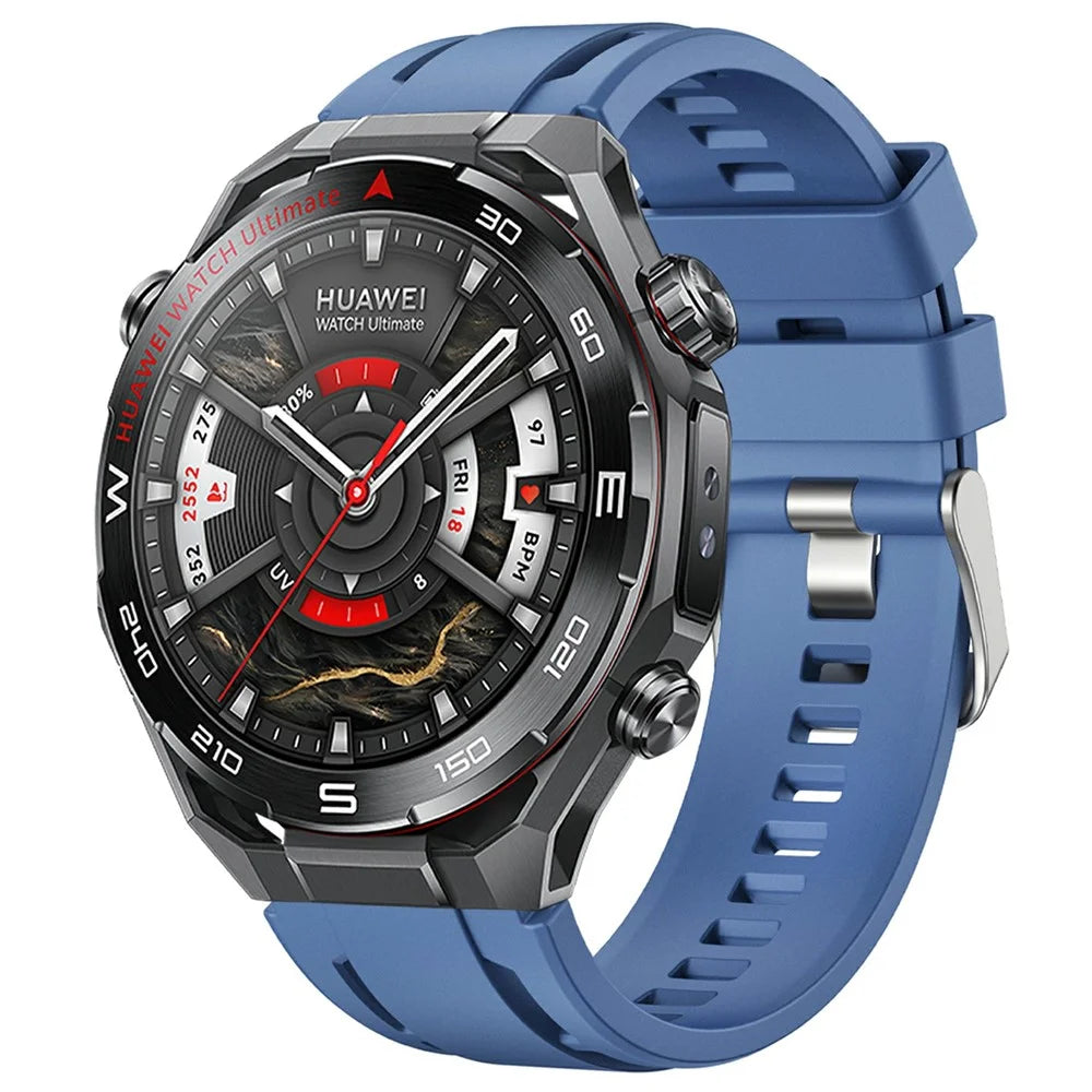 22mm Single Color Silicone Band for Huawei Watch Ultimate 2 / Ultimate Design / Ultimate / GT 6 / 5 46mm Quick Release Button Watch Strap with Silver Buckle - Blue - 2