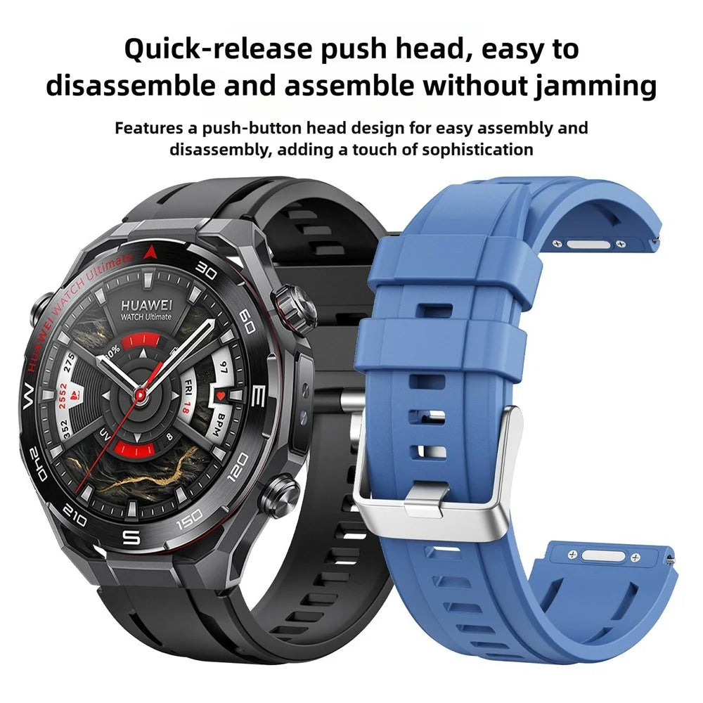 22mm Single Color Silicone Band for Huawei Watch Ultimate 2 / Ultimate Design / Ultimate / GT 6 / 5 46mm Quick Release Button Watch Strap with Silver Buckle - Blue - 4