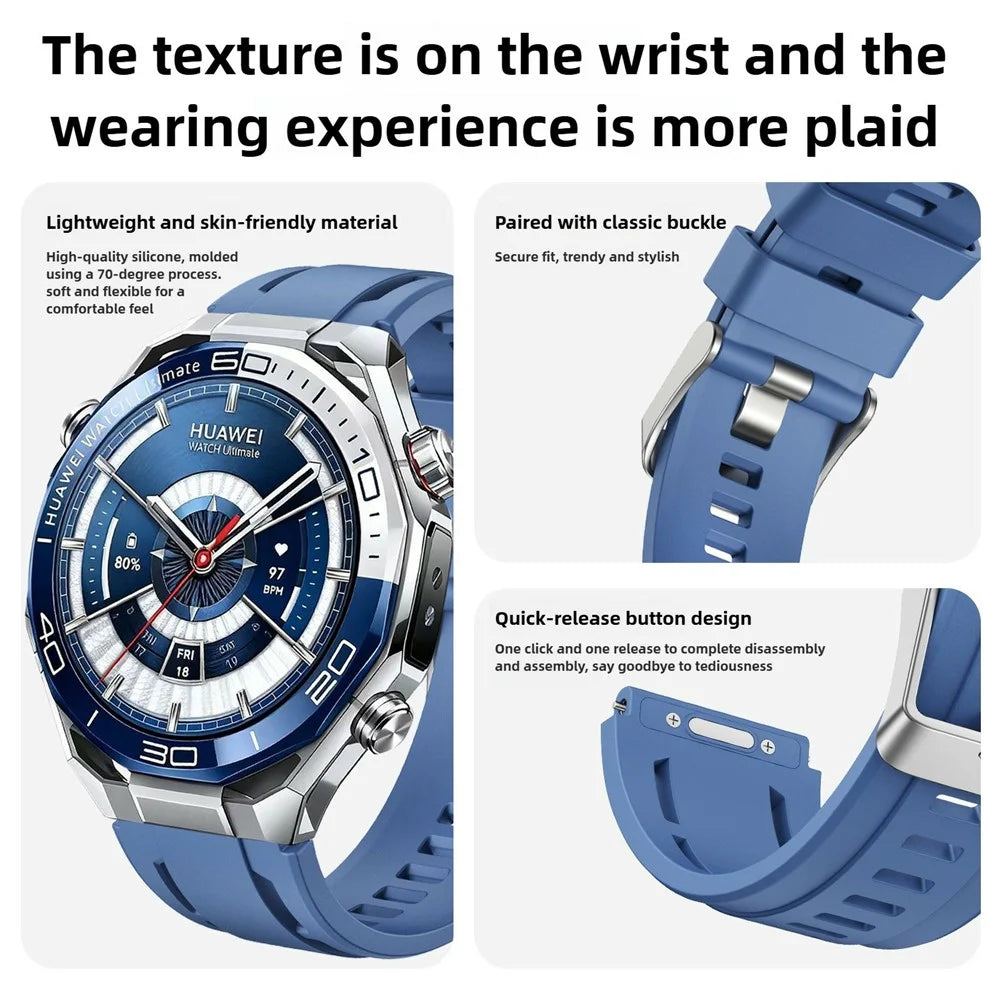22mm Single Color Silicone Band for Huawei Watch Ultimate 2 / Ultimate Design / Ultimate / GT 6 / 5 46mm Quick Release Button Watch Strap with Silver Buckle - Blue - 7