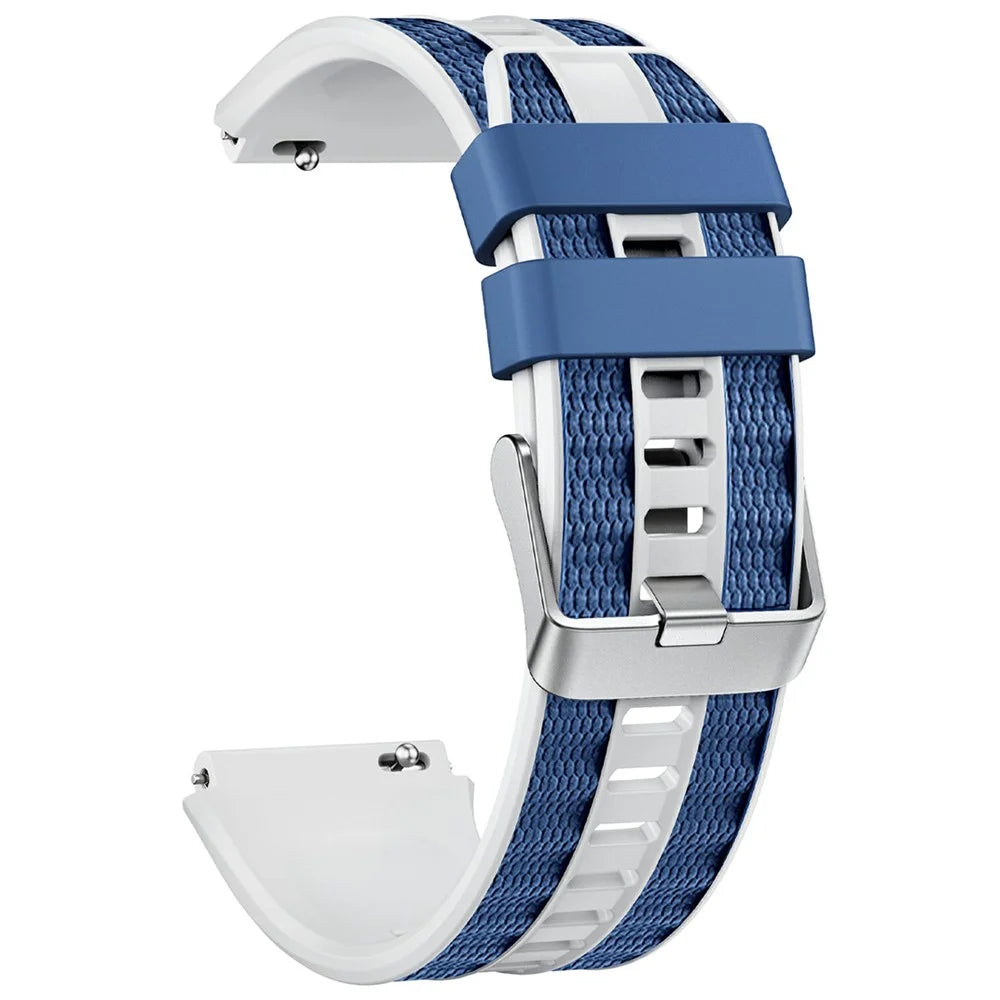 22mm Dual Color Quick Release Strap for Huawei Watch Ultimate 2  /  Ultimate Design  /  Ultimate  /  GT 6  /  5 46mm Silicone Watch Band with Silver Buckle - White / Blue - 1
