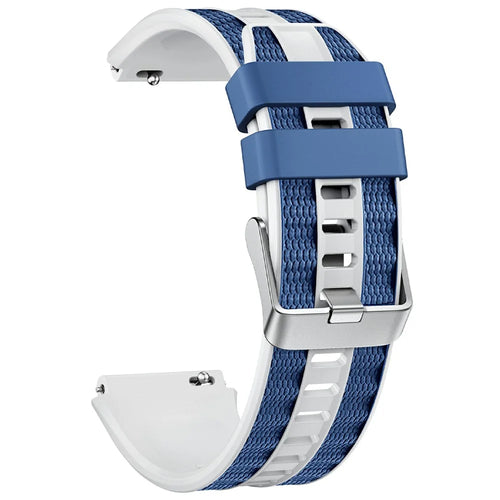 22mm Dual Color Quick Release Strap for Huawei Watch Ultimate 2  /  Ultimate Design  /  Ultimate  /  GT 6  /  5 46mm Silicone Watch Band with Silver Buckle - White / Blue - 1