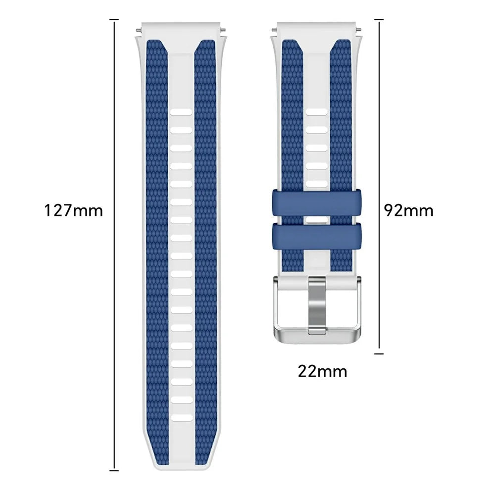 22mm Dual Color Quick Release Strap for Huawei Watch Ultimate 2  /  Ultimate Design  /  Ultimate  /  GT 6  /  5 46mm Silicone Watch Band with Silver Buckle - White / Blue - 7