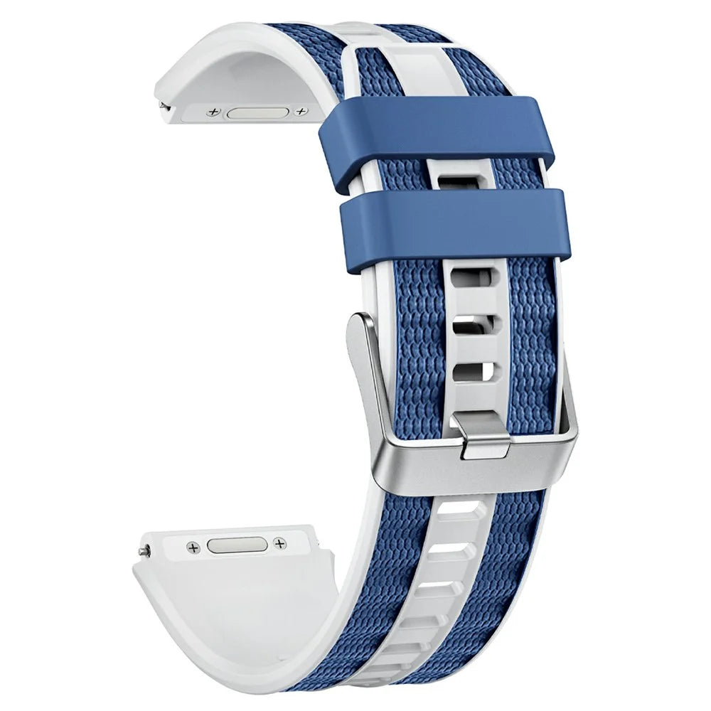 22mm Watch Band For Huawei Watch Ultimate 2 Silicone+Nylon Replacement Strap - White  /  Blue - 1