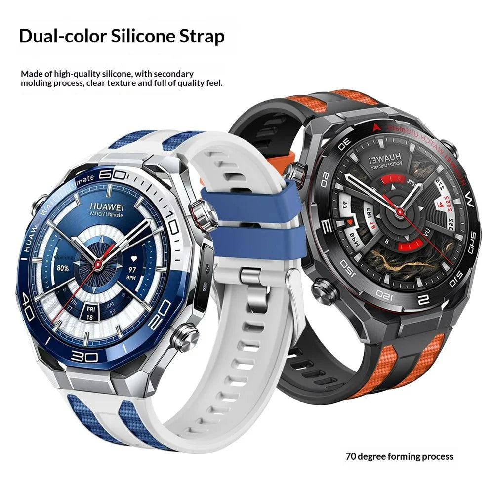 22mm Watch Band For Huawei Watch Ultimate 2 Silicone+Nylon Replacement Strap - White  /  Blue - 4