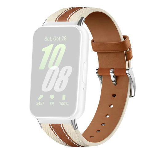 Color Matching Genuine Leather Strap for Samsung Galaxy Fit3 Quick Release Watch Band - Brown - 1