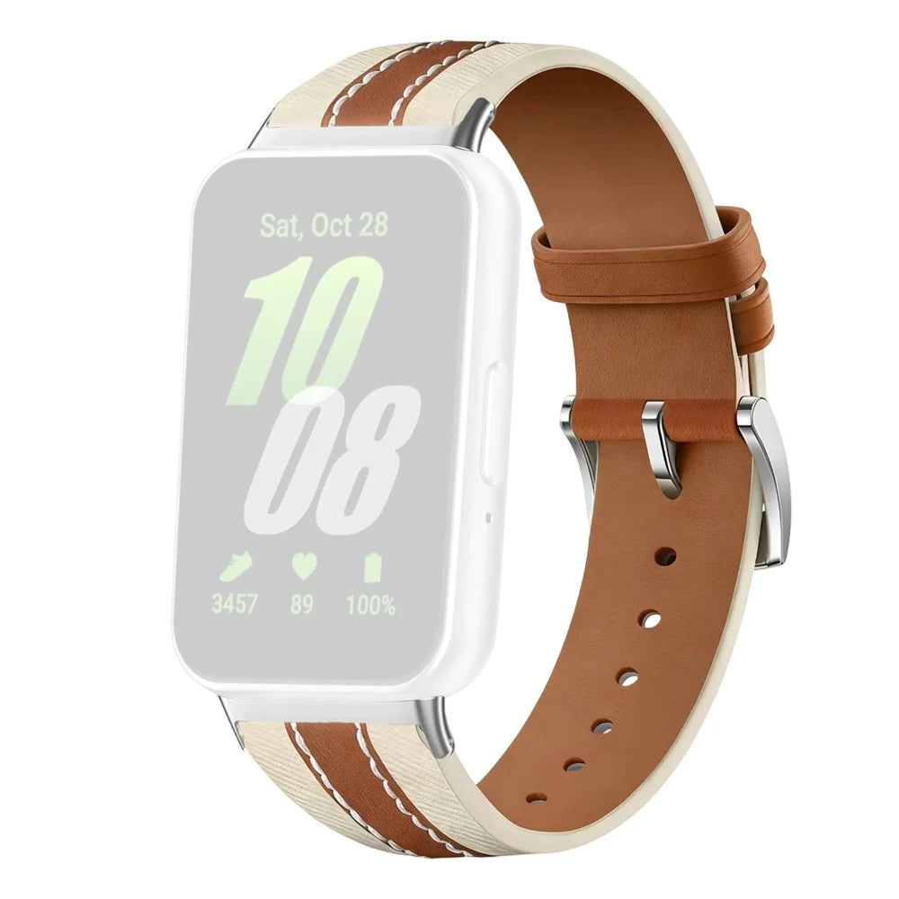 Color Matching Genuine Leather Strap for Samsung Galaxy Fit3 Quick Release Watch Band - Brown - 1